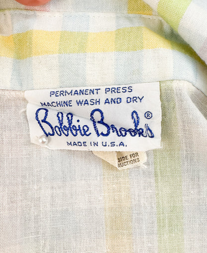 1960s Pastel Gingham Button up Shirt / Medium