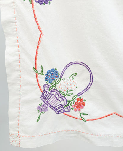 Vintage Hand Embroidered Floral Basket Tablecloth