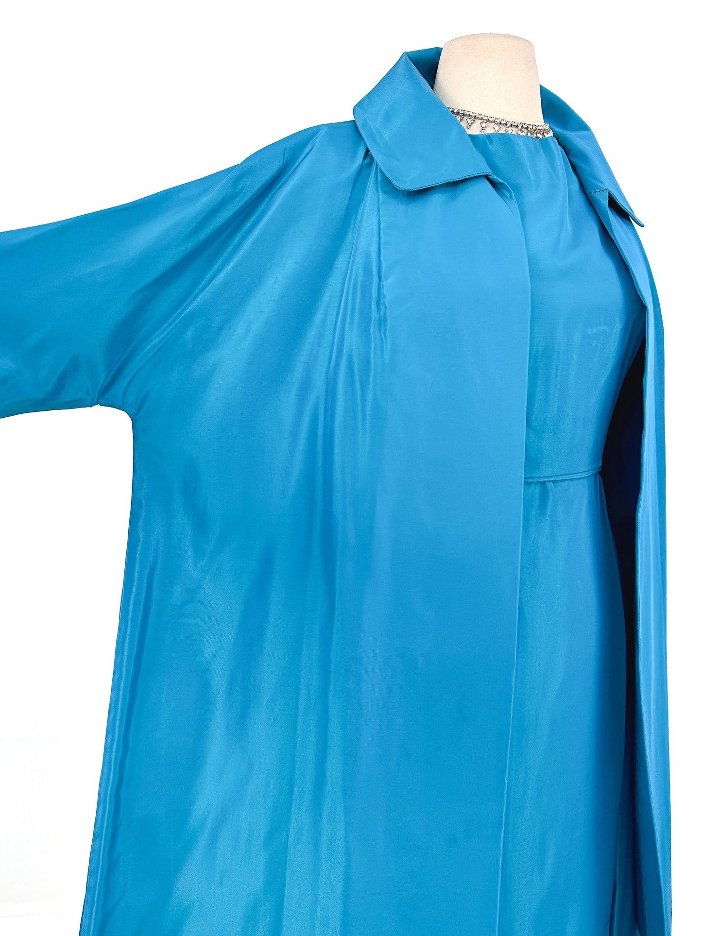 1950s Deep Aqua Satin Dress with Matching Swing Coat / Waist 30