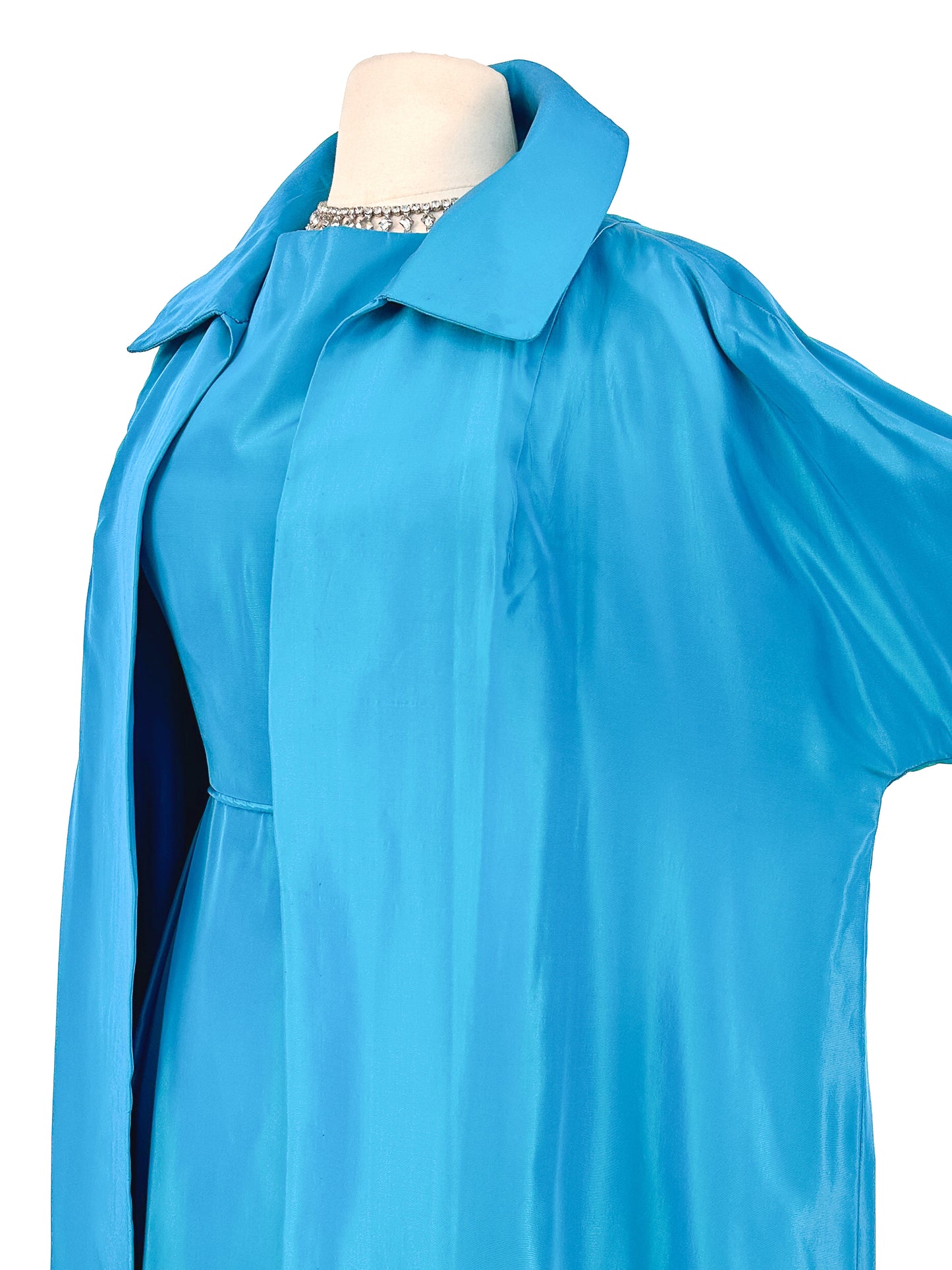 1950s Deep Aqua Satin Dress with Matching Swing Coat / Waist 30