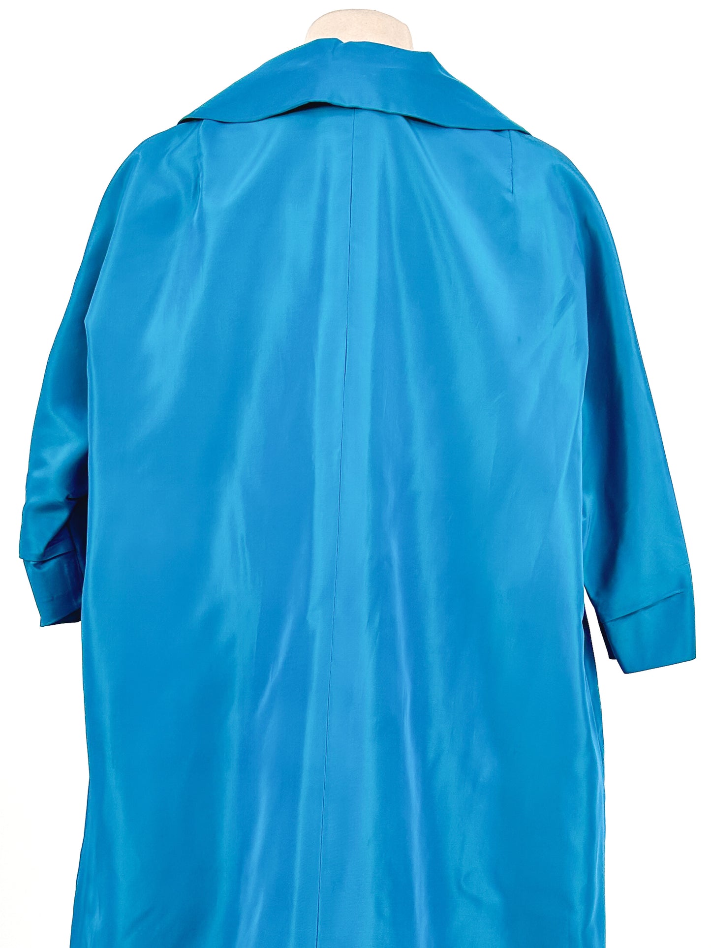 1950s Deep Aqua Satin Dress with Matching Swing Coat / Waist 30