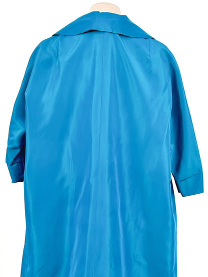 1950s Deep Aqua Satin Dress with Matching Swing Coat / Waist 30
