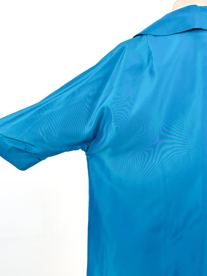 1950s Deep Aqua Satin Dress with Matching Swing Coat / Waist 30