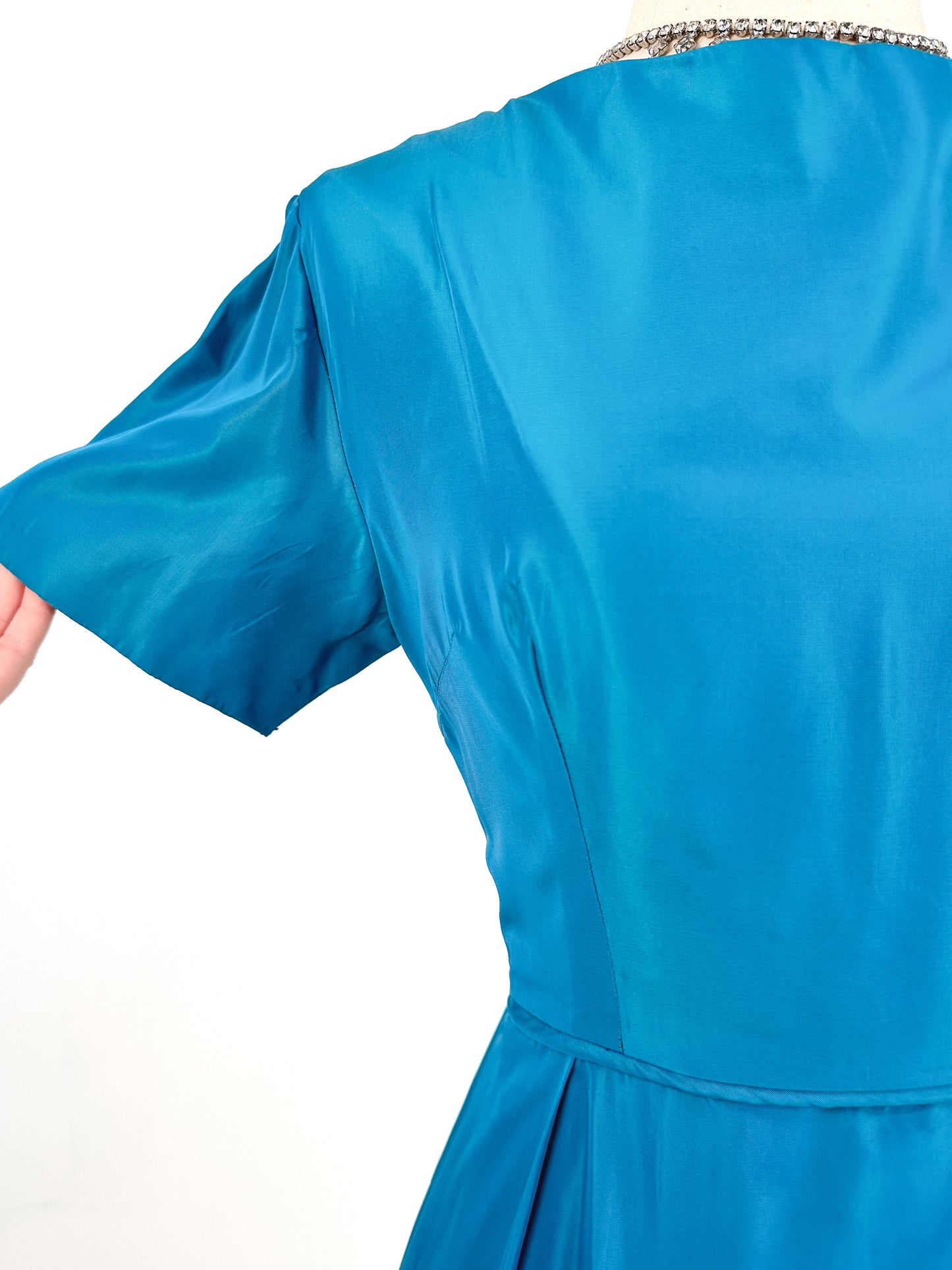 1950s Deep Aqua Satin Dress with Matching Swing Coat / Waist 30