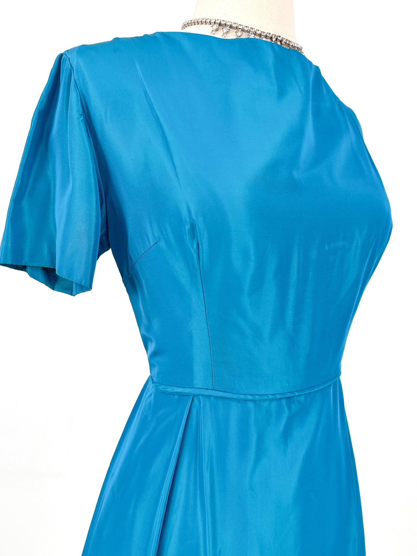 1950s Deep Aqua Satin Dress with Matching Swing Coat / Waist 30