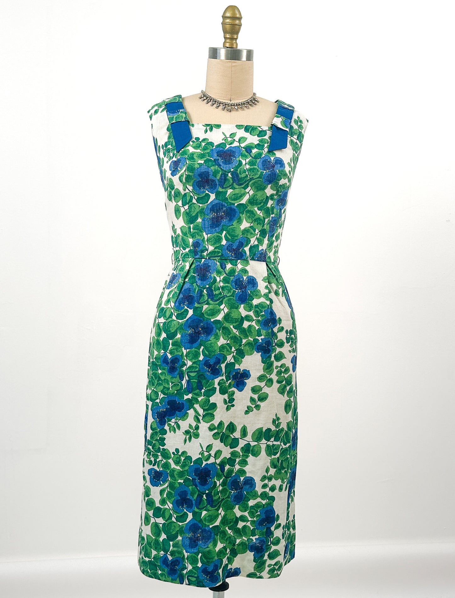 1950s Linen Floral Wiggle Dress / Waist 24