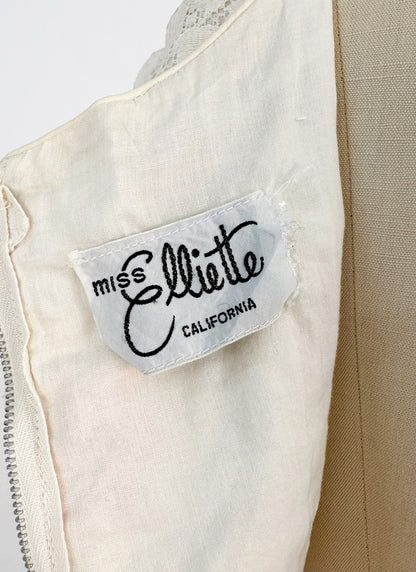 1960s Lace Wiggle Dress with Pink Flowers / Waist 26