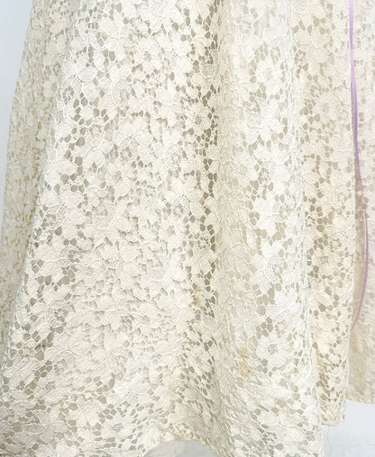 1950s Ivory Lace Wedding Dress with Illusion Neckline / Waist 26