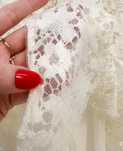 1950s Ivory Lace Wedding Dress with Illusion Neckline / Waist 26
