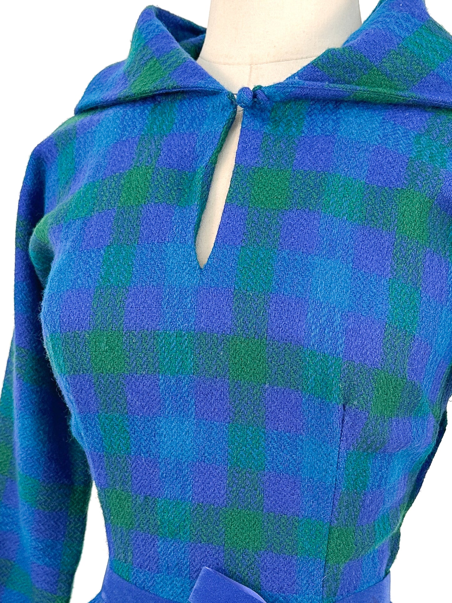 1950s Vibrant Plaid Wool Wiggle Dress / Waist 28
