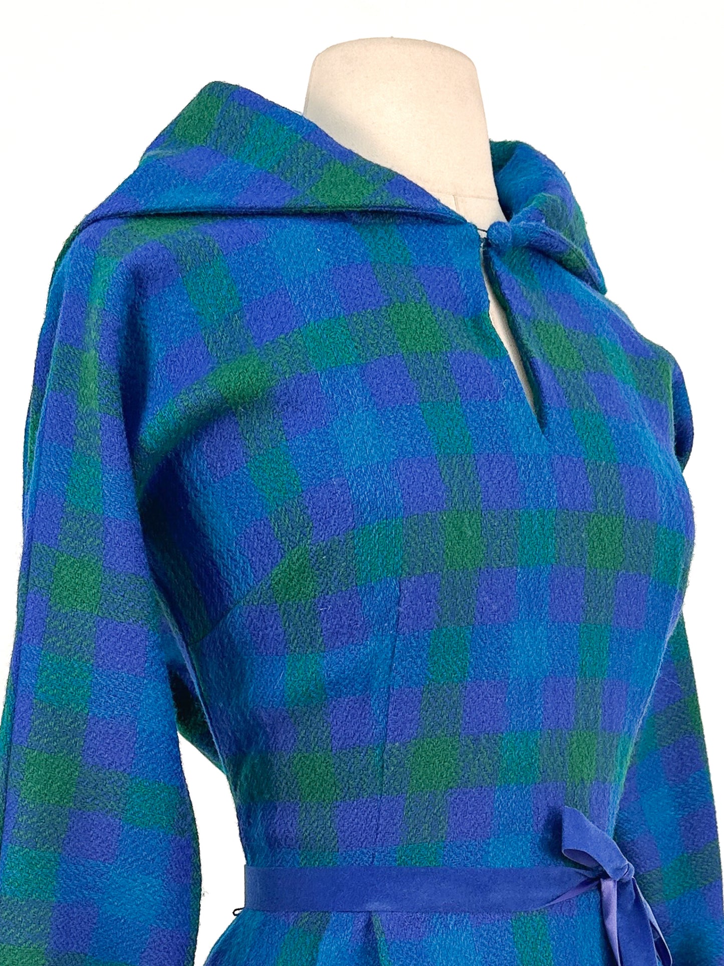 1950s Vibrant Plaid Wool Wiggle Dress / Waist 28