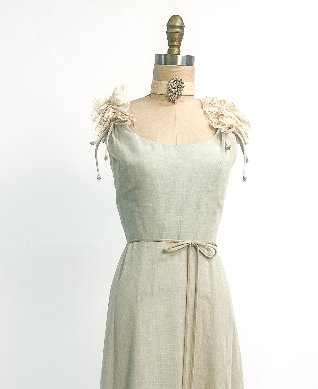 1960s Sea Green and Lace Dress / Waist 28