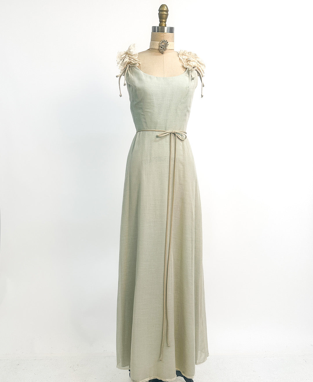1960s Sea Green and Lace Dress / Waist 28