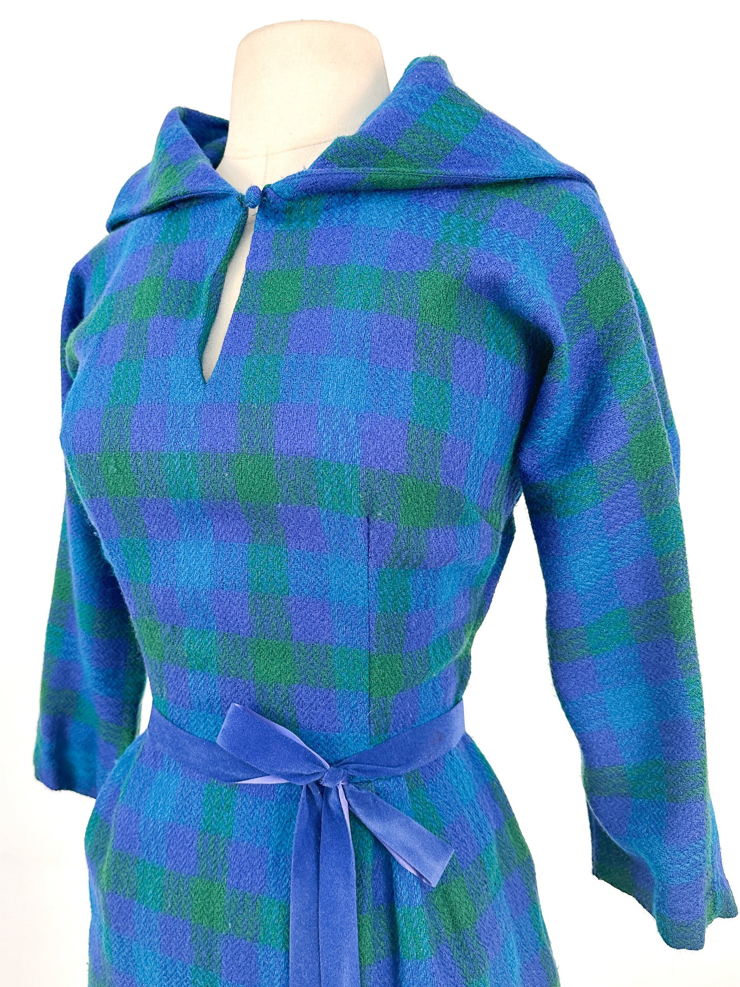 1950s Vibrant Plaid Wool Wiggle Dress / Waist 28