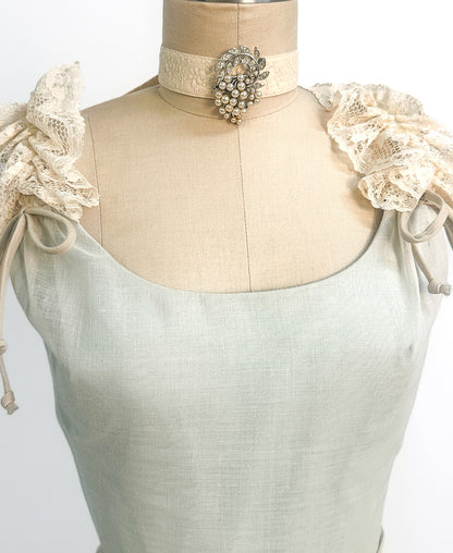 1960s Sea Green and Lace Dress / Waist 28