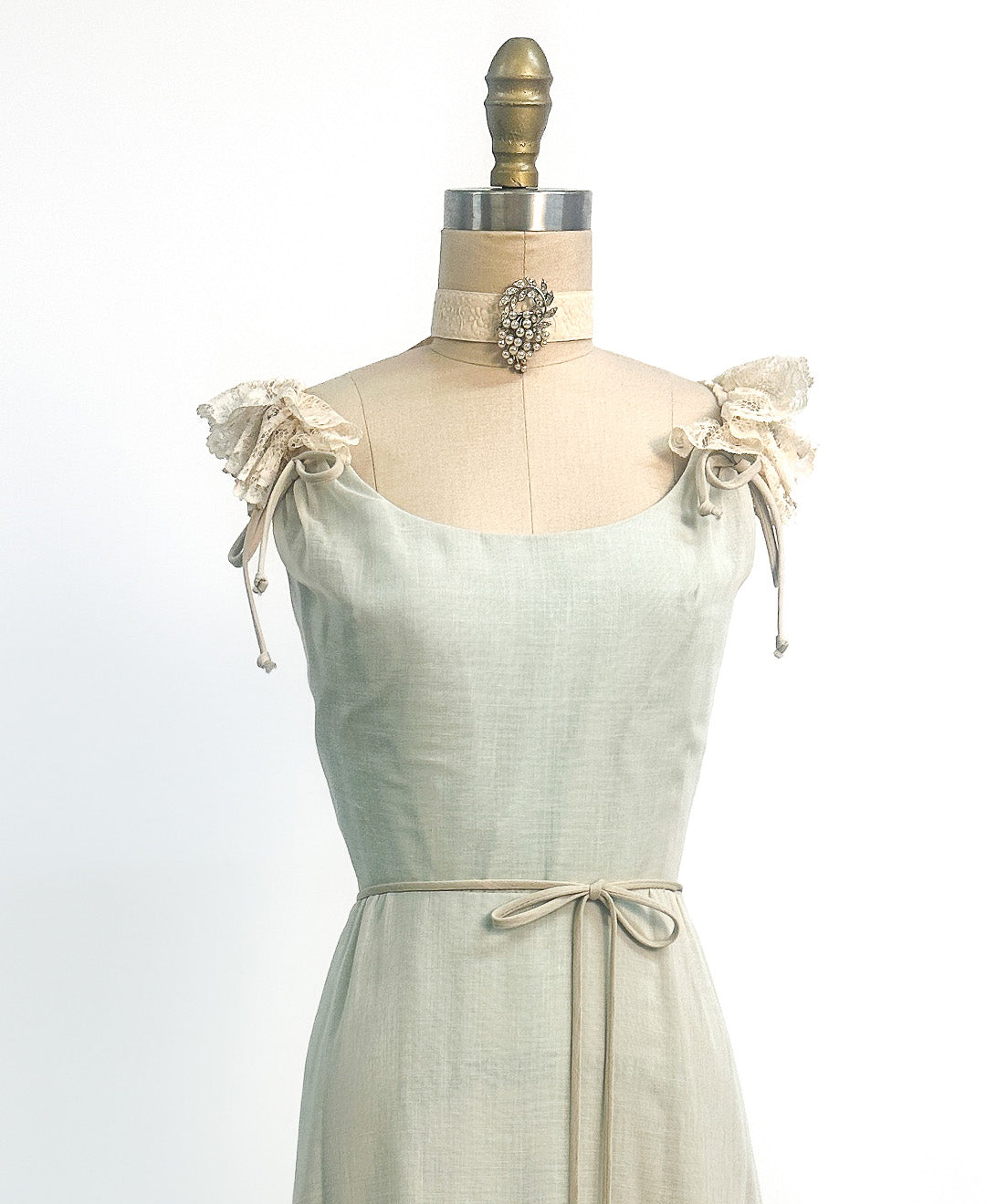 1960s Sea Green and Lace Dress / Waist 28