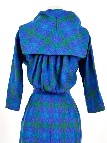 1950s Vibrant Plaid Wool Wiggle Dress / Waist 28