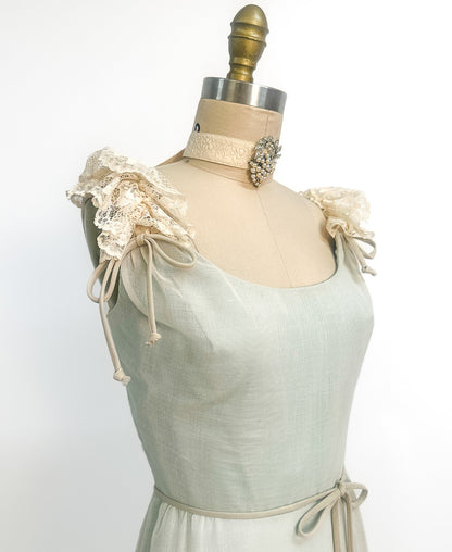 1960s Sea Green and Lace Dress / Waist 28