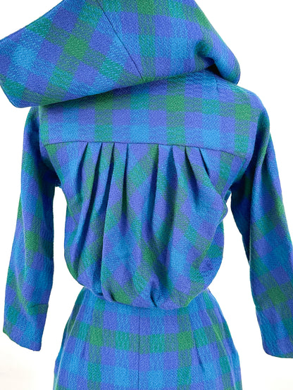 1950s Vibrant Plaid Wool Wiggle Dress / Waist 28