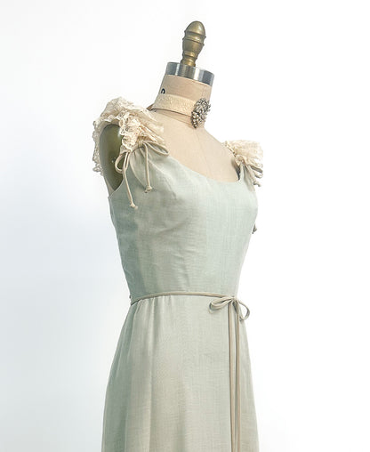 1960s Sea Green and Lace Dress / Waist 28