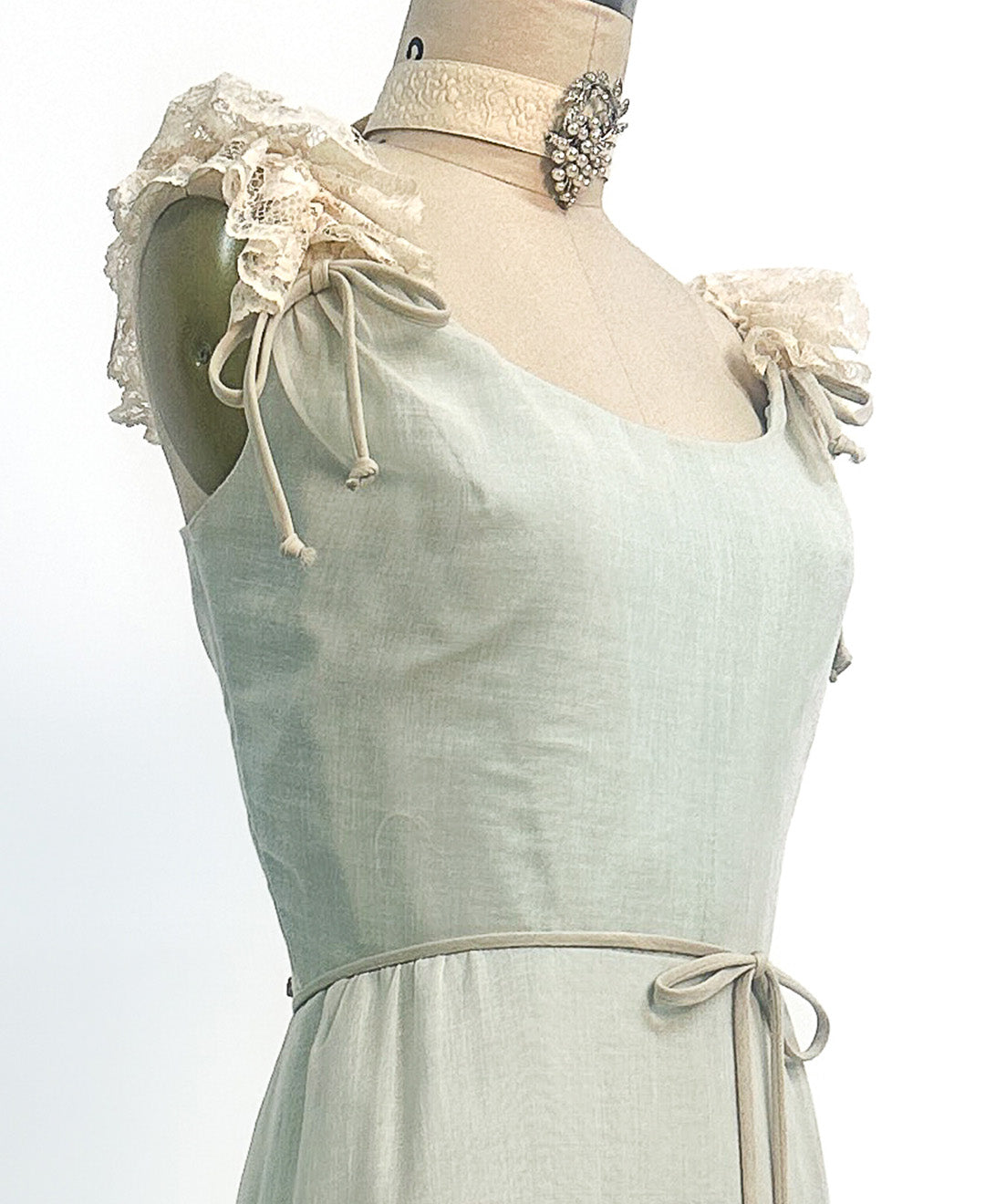 1960s Sea Green and Lace Dress / Waist 28