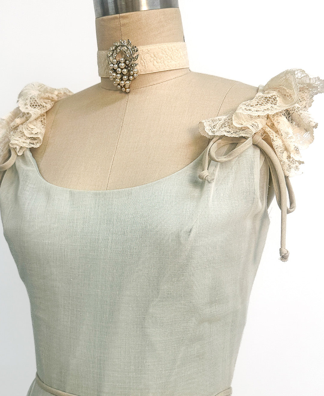 1960s Sea Green and Lace Dress / Waist 28