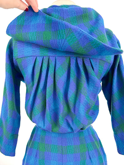 1950s Vibrant Plaid Wool Wiggle Dress / Waist 28