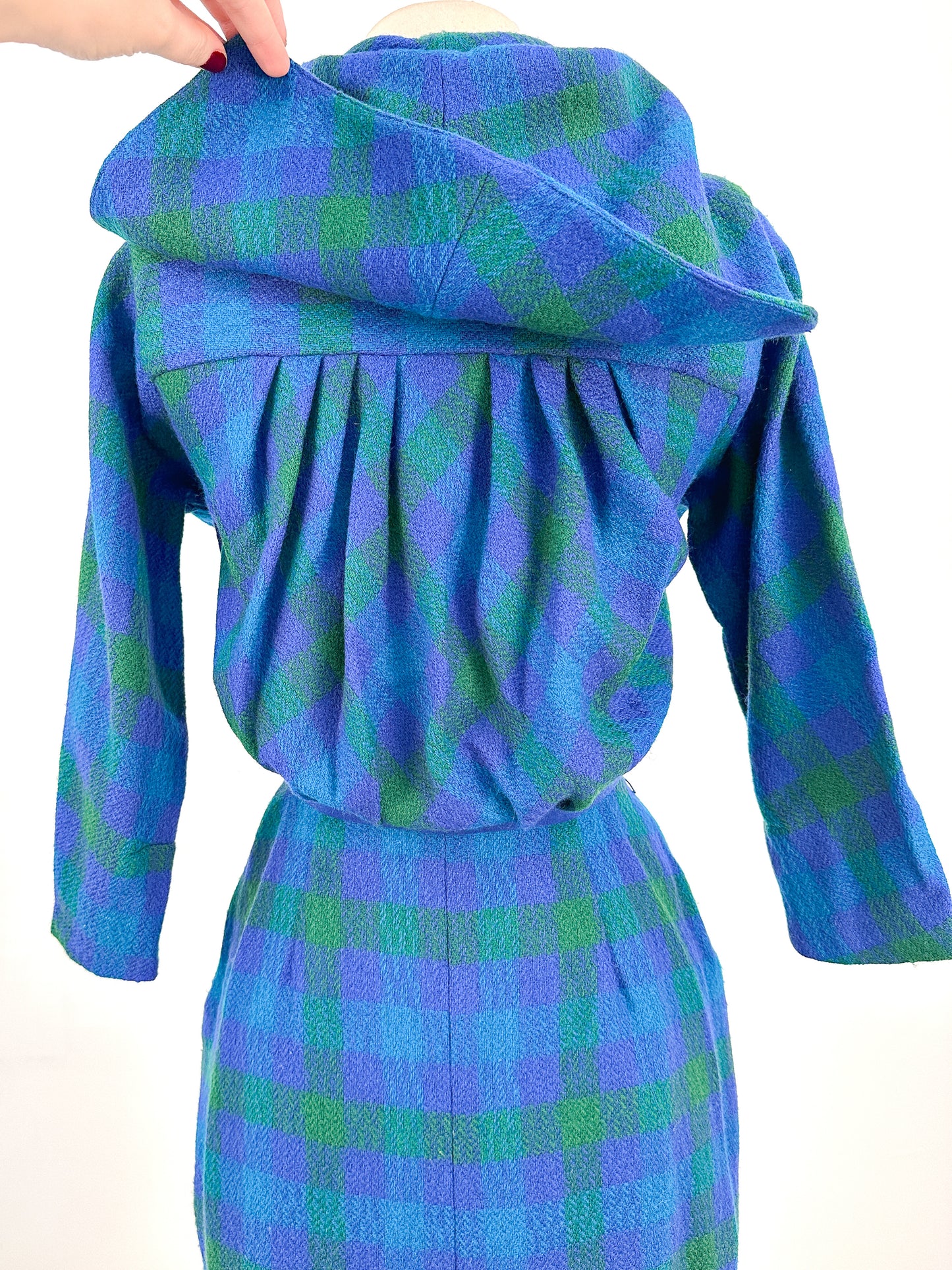 1950s Vibrant Plaid Wool Wiggle Dress / Waist 28