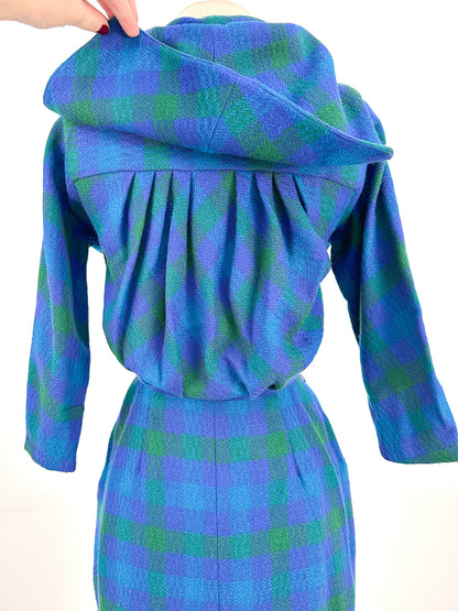 1950s Vibrant Plaid Wool Wiggle Dress / Waist 28