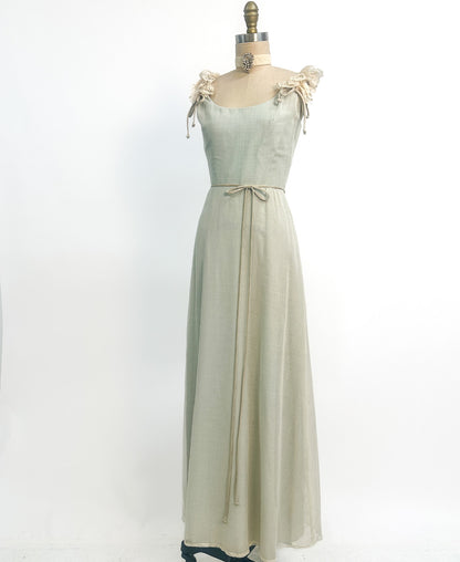 1960s Sea Green and Lace Dress / Waist 28