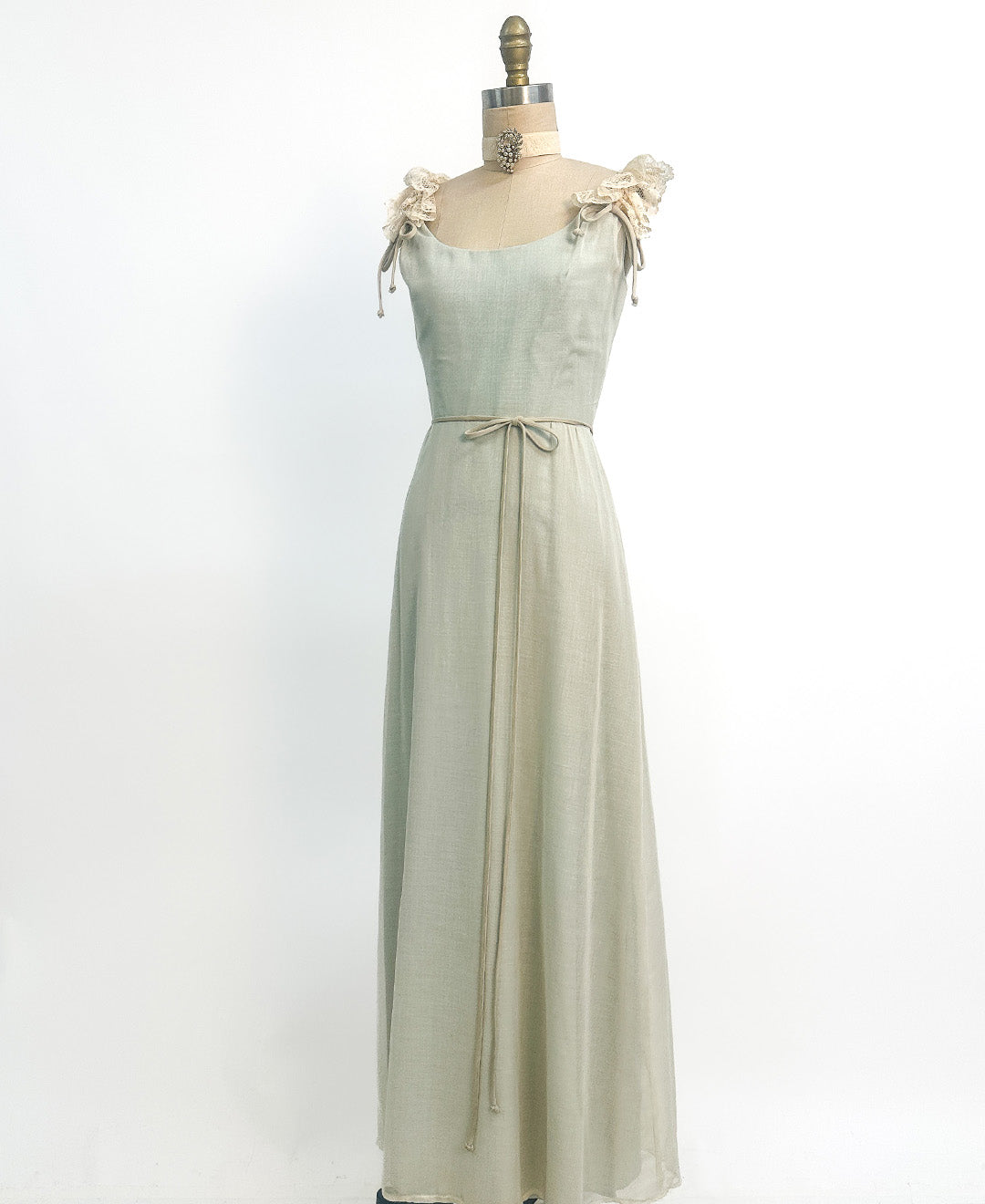 1960s Sea Green and Lace Dress / Waist 28