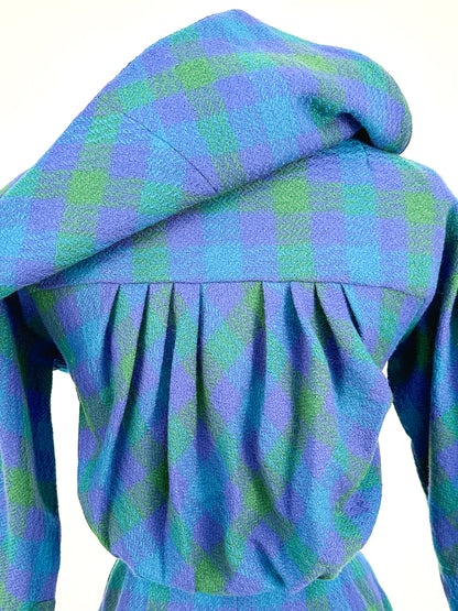 1950s Vibrant Plaid Wool Wiggle Dress / Waist 28