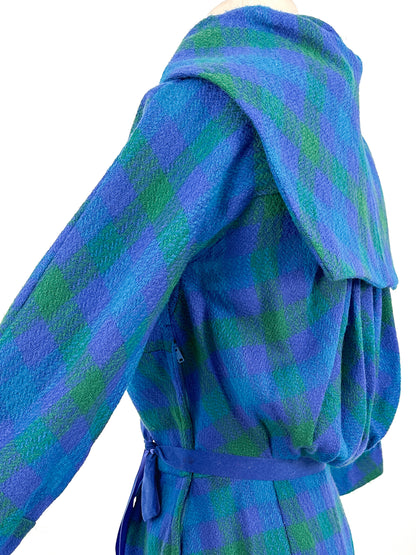 1950s Vibrant Plaid Wool Wiggle Dress / Waist 28