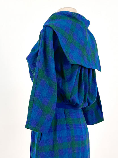 1950s Vibrant Plaid Wool Wiggle Dress / Waist 28