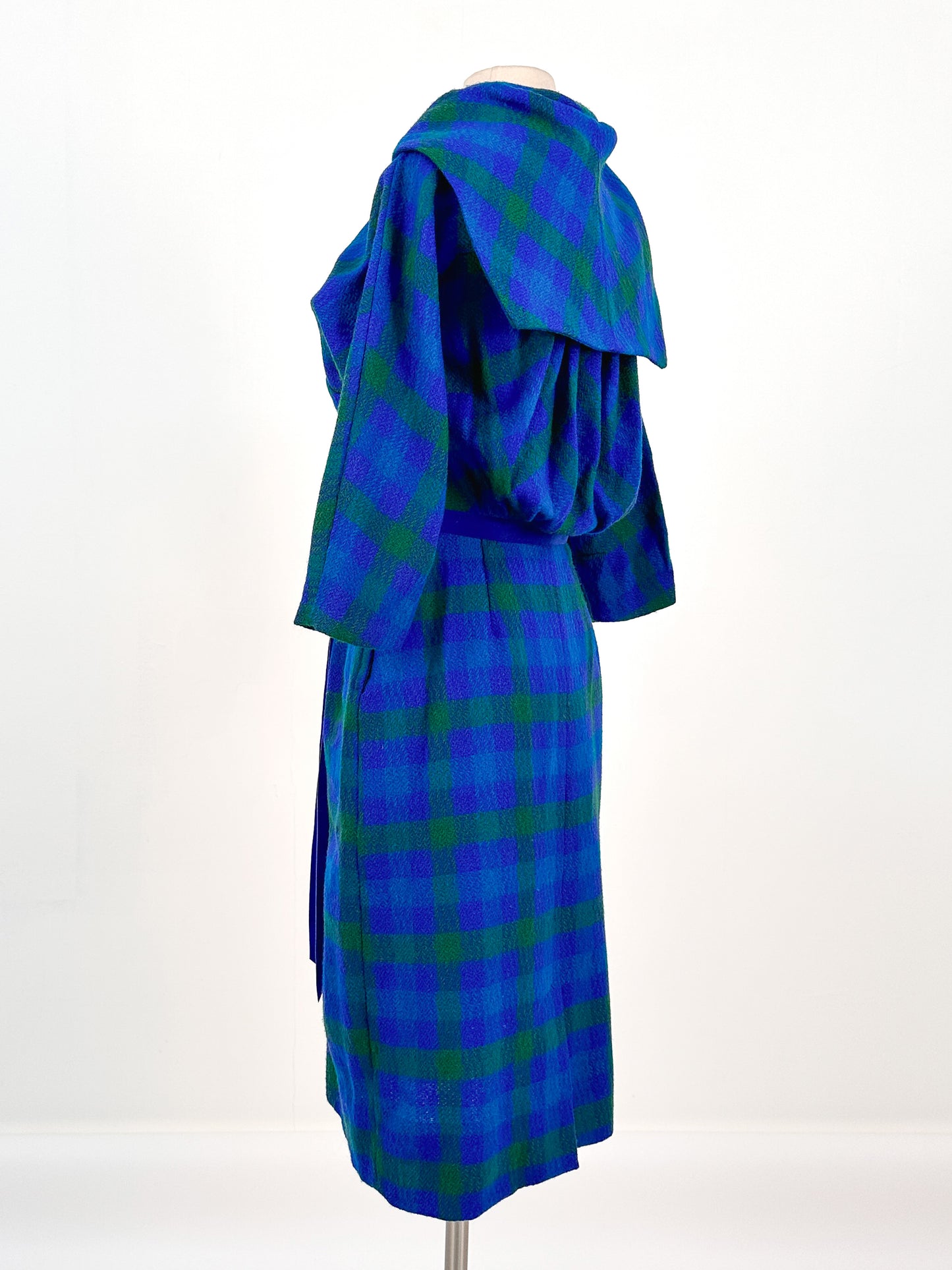 1950s Vibrant Plaid Wool Wiggle Dress / Waist 28