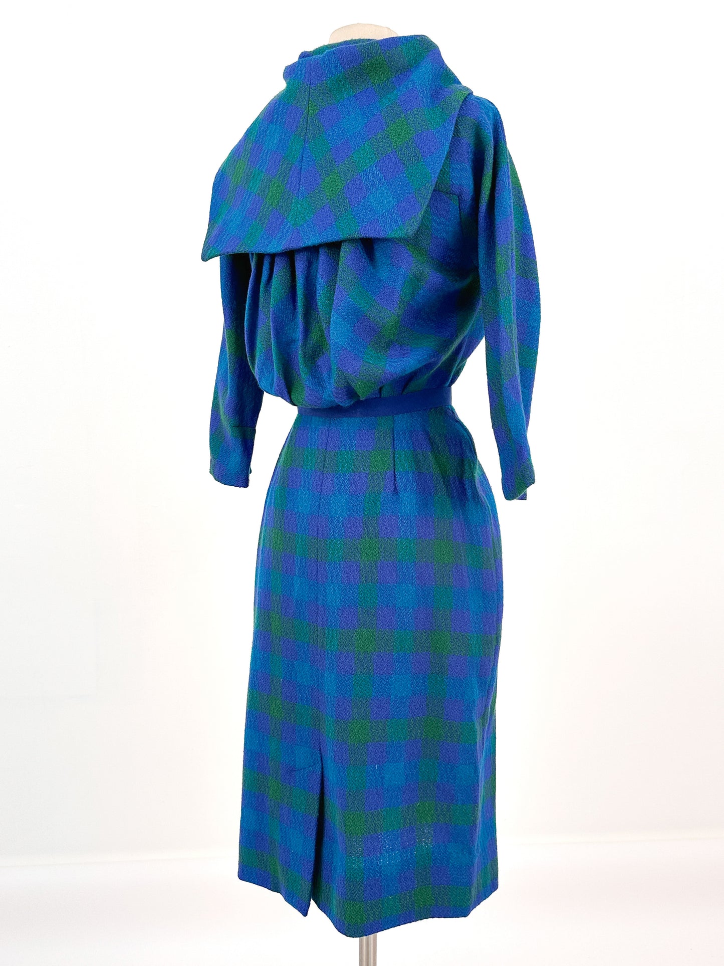 1950s Vibrant Plaid Wool Wiggle Dress / Waist 28