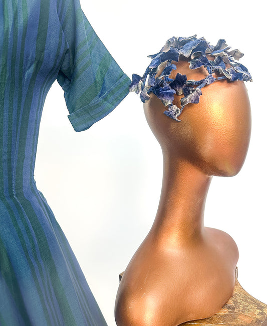 1950-60s Velvet Blue Ivy Fascinator / OSFM