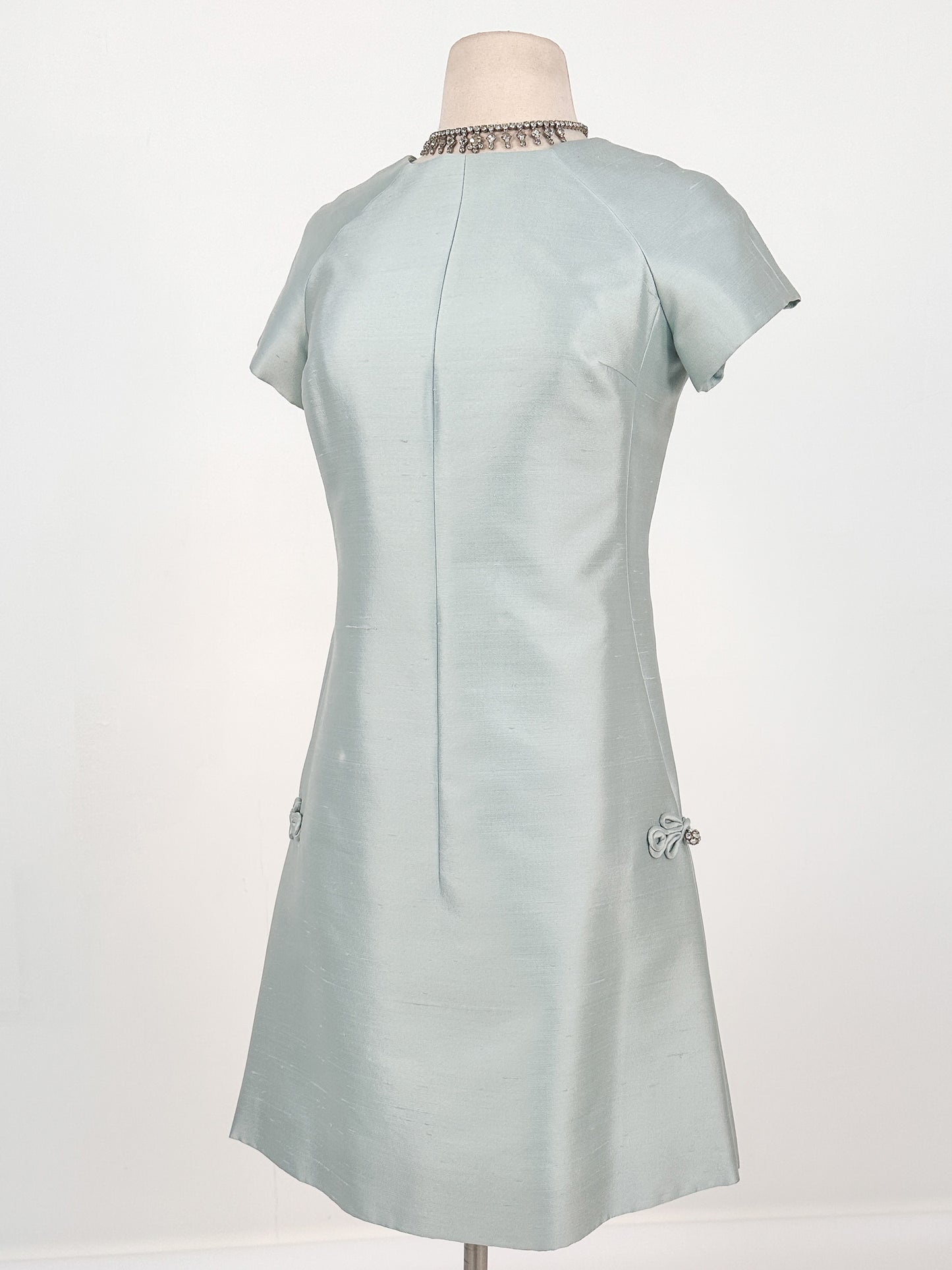 1960s Ice Blue Shantung Shift Dress / Waist 33