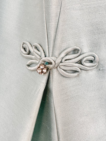 1960s Ice Blue Shantung Shift Dress / Waist 33