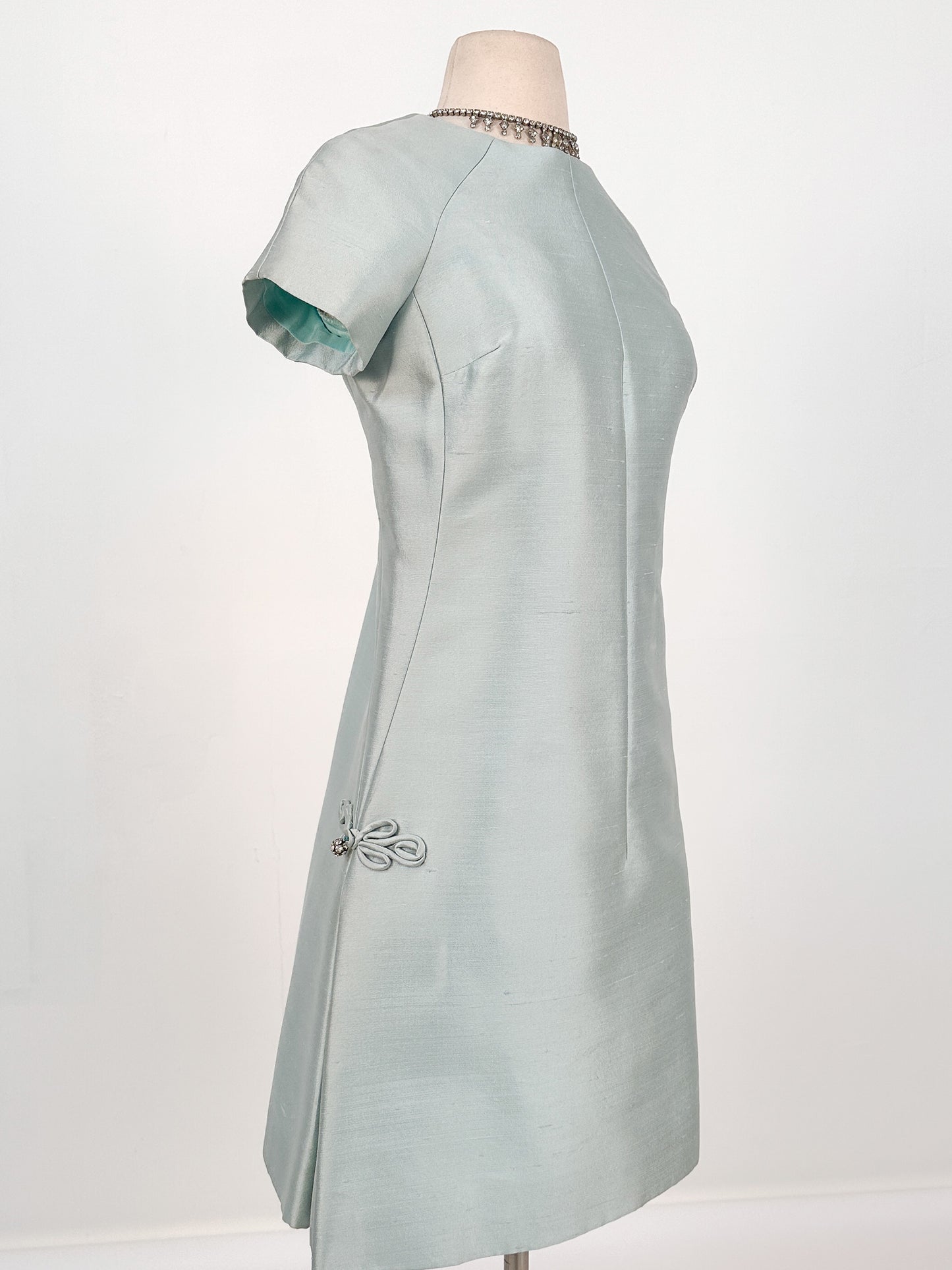 1960s Ice Blue Shantung Shift Dress / Waist 33