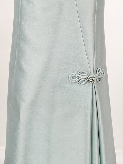 1960s Ice Blue Shantung Shift Dress / Waist 33