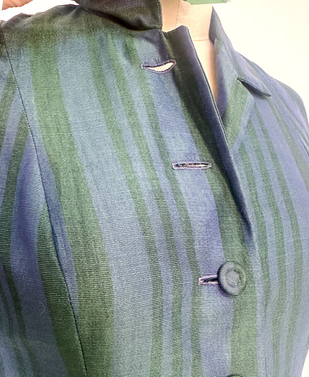 1950s Blue & Green Striped 'New Look' Dress / Waist 26