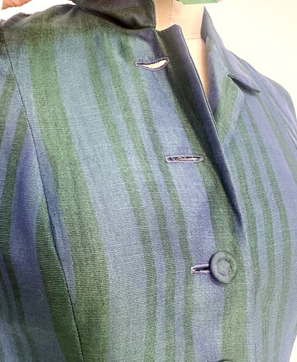 1950s Blue & Green Striped 'New Look' Dress / Waist 26