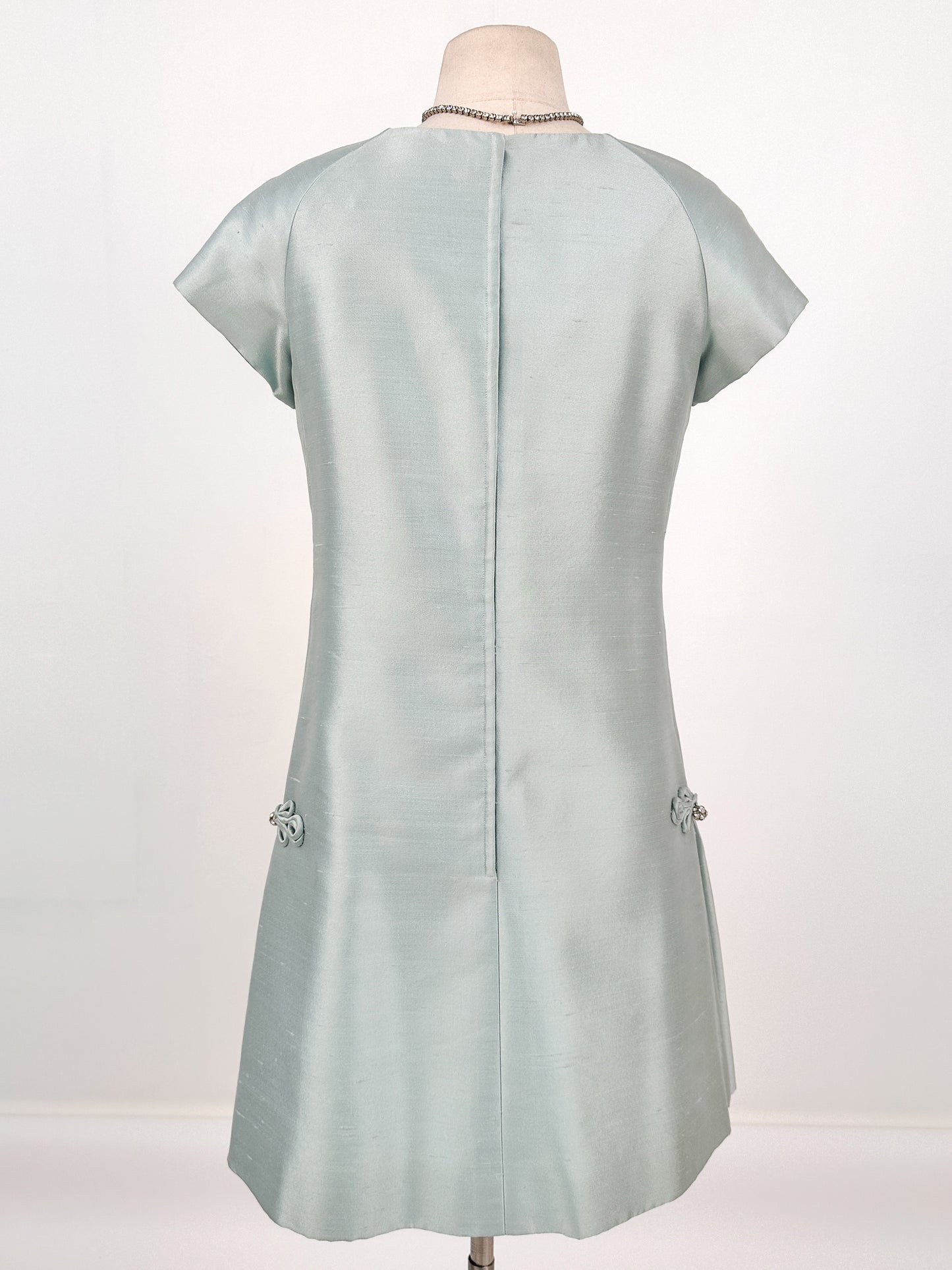 1960s Ice Blue Shantung Shift Dress / Waist 33