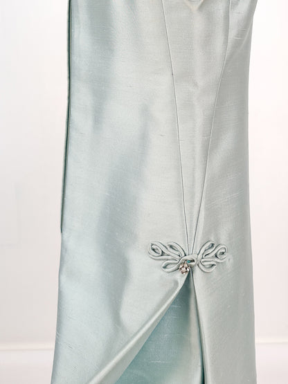 1960s Ice Blue Shantung Shift Dress / Waist 33