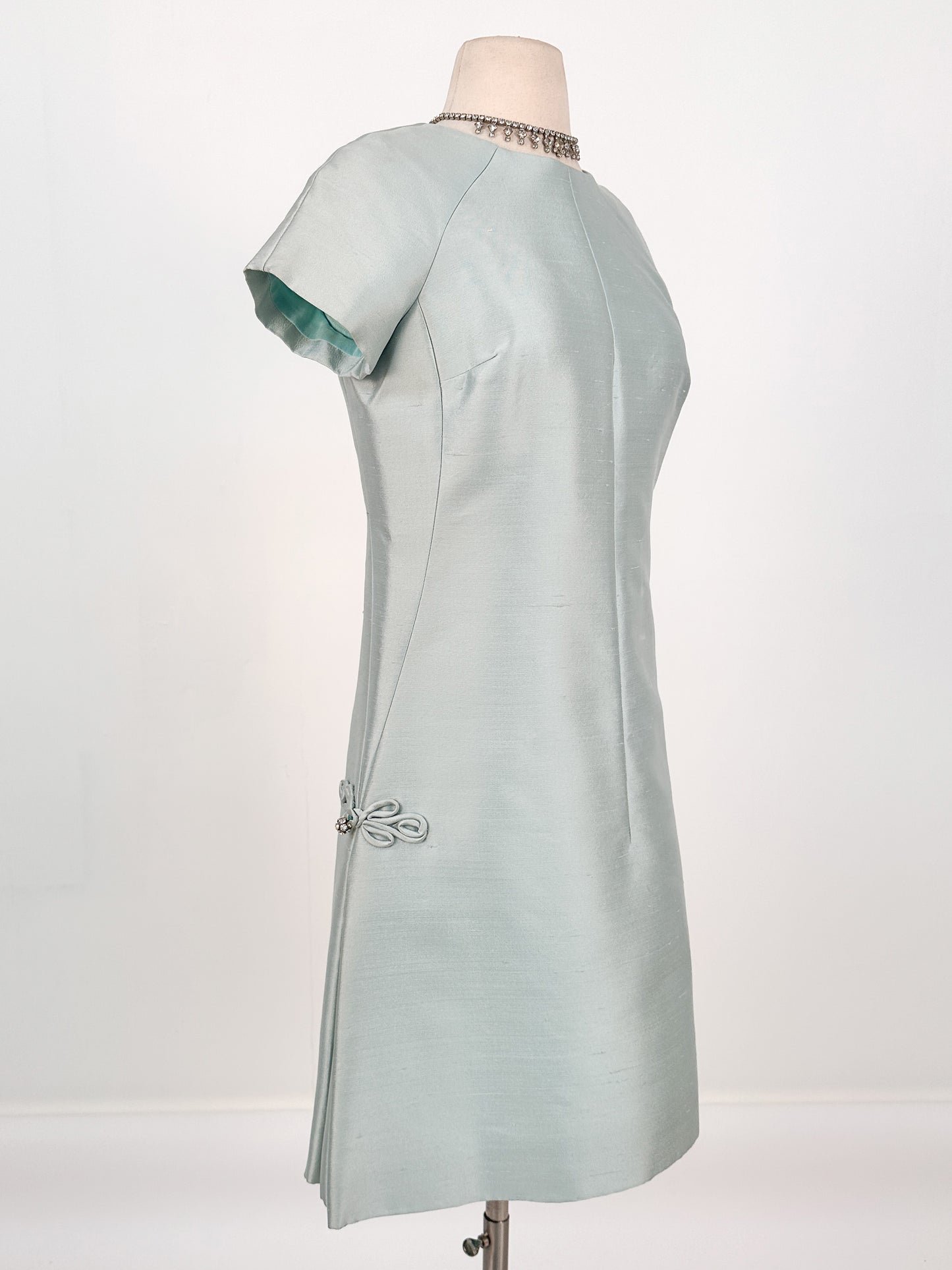 1960s Ice Blue Shantung Shift Dress / Waist 33