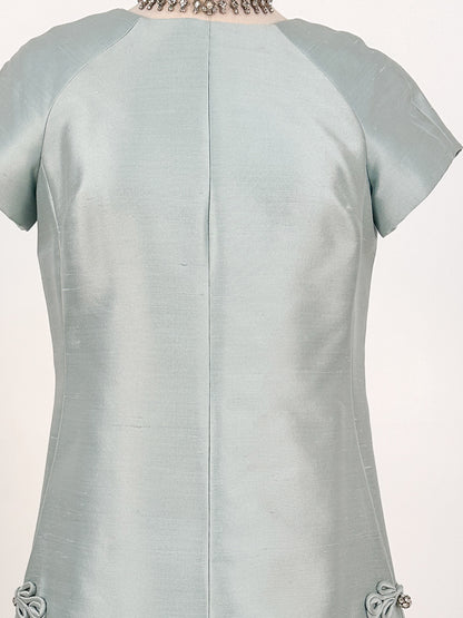 1960s Ice Blue Shantung Shift Dress / Waist 33