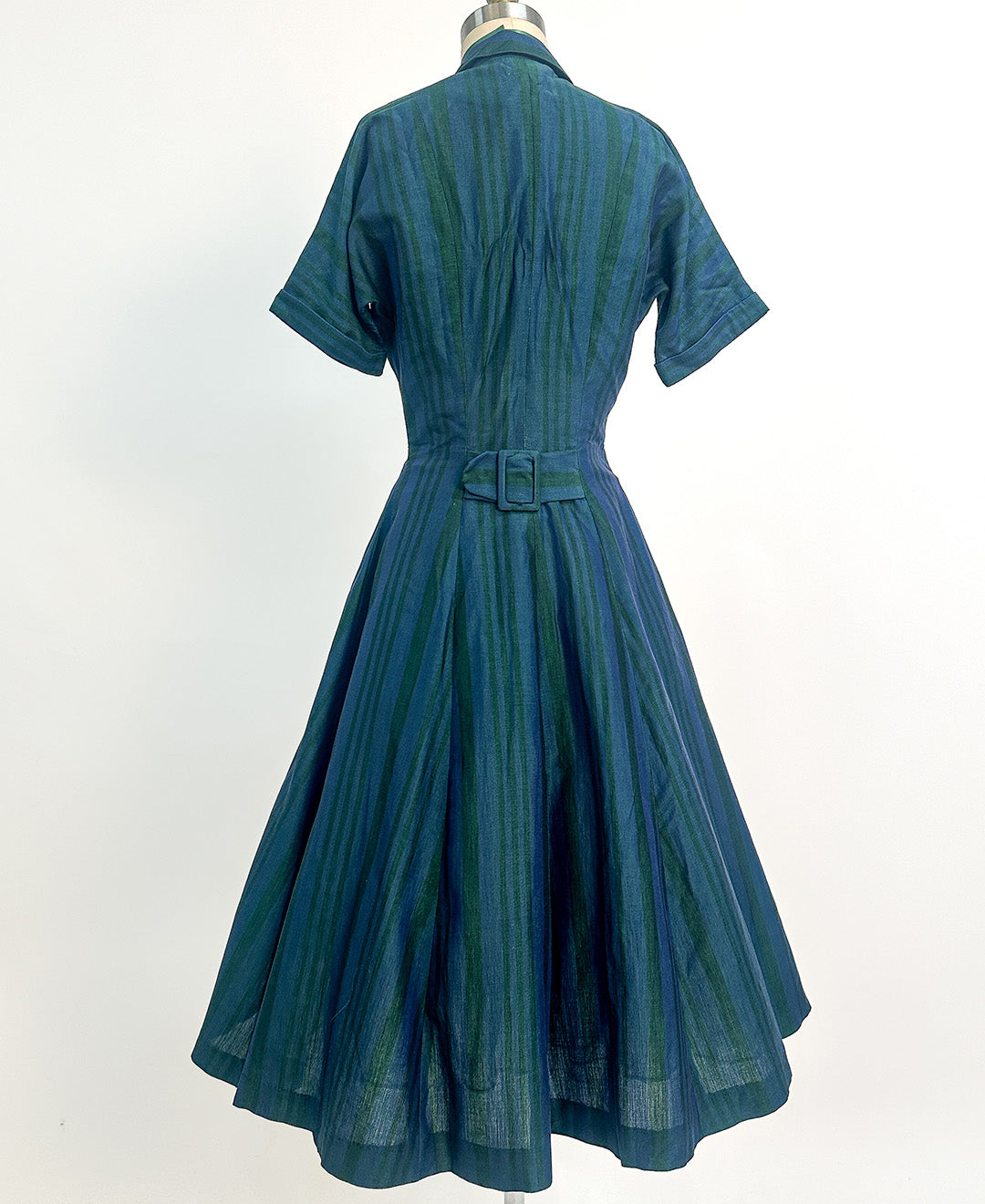 1950s Blue & Green Striped 'New Look' Dress / Waist 26