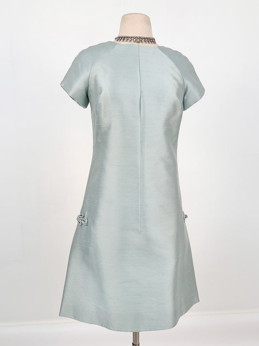 1960s Ice Blue Shantung Shift Dress / Waist 33