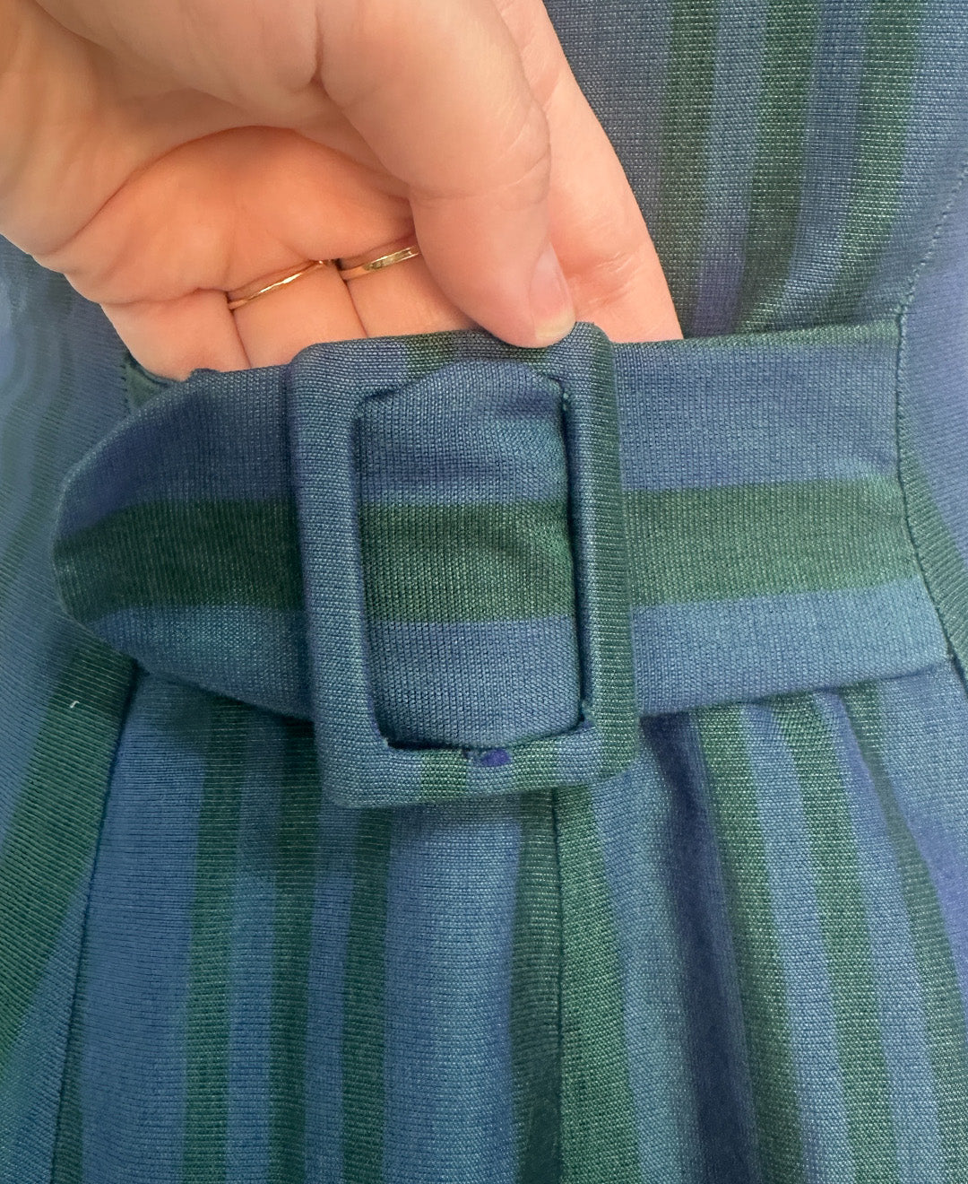 1950s Blue & Green Striped 'New Look' Dress / Waist 26